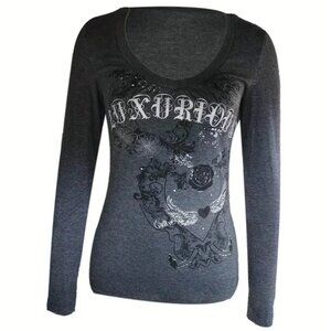 Y2K Geometric Print V-Neck Long Sleeve T-Shirt – Stretchy & Stylish